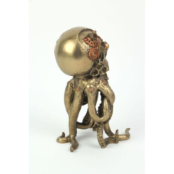 Bronze / Copper Finished Steampunk Human Skull / Octopus Fantasy Tabletop Statue - Picture 5 of 6